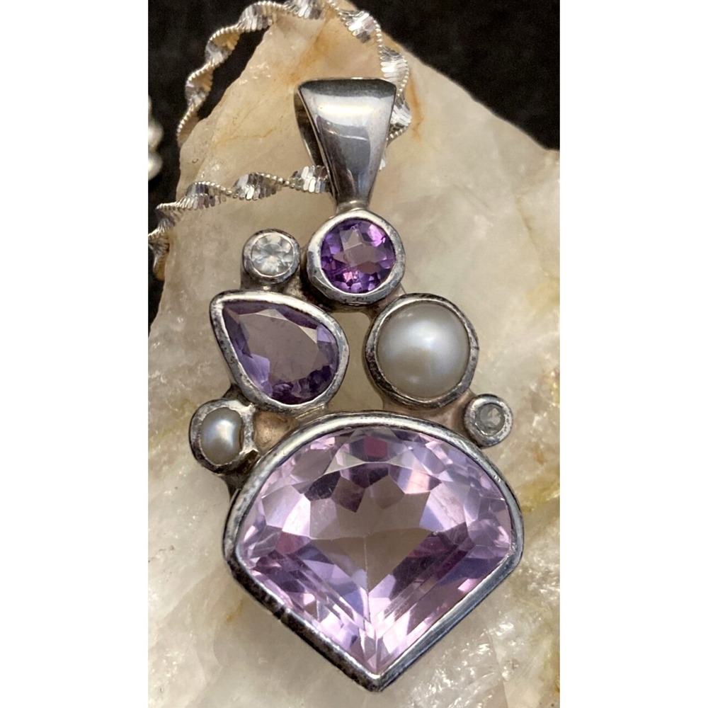 Vintage STARBORN Amethyst Pearl Pendant Sterling Silver 16'' Necklace Abstract